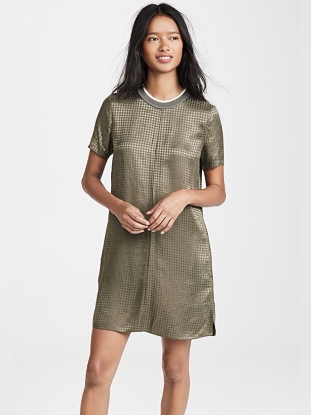 RAG & BONE Ali Houndstooth Olive Green Mini Dress